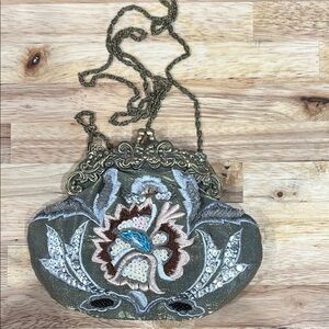 Embroidered Floral Clutch with Chain